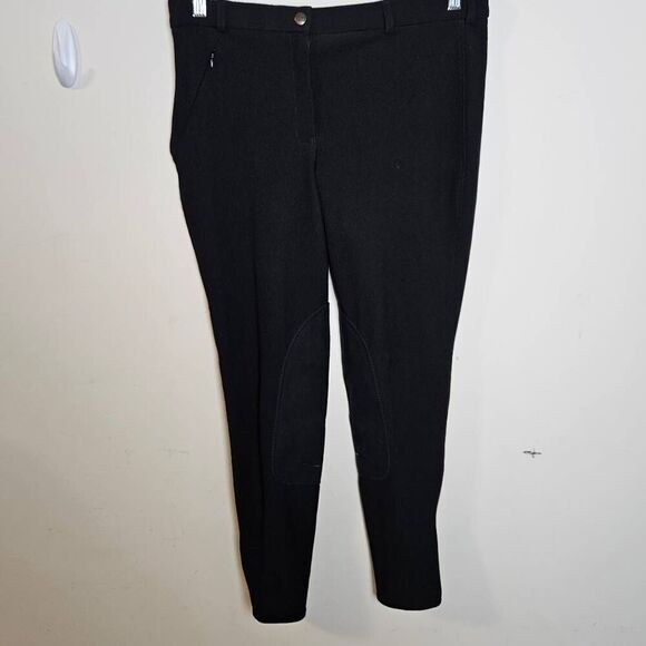 TuffRider Front Zip Knee Patch Breeches Ribbed Low Rise Black Waist 30 - Picture 1 of 4